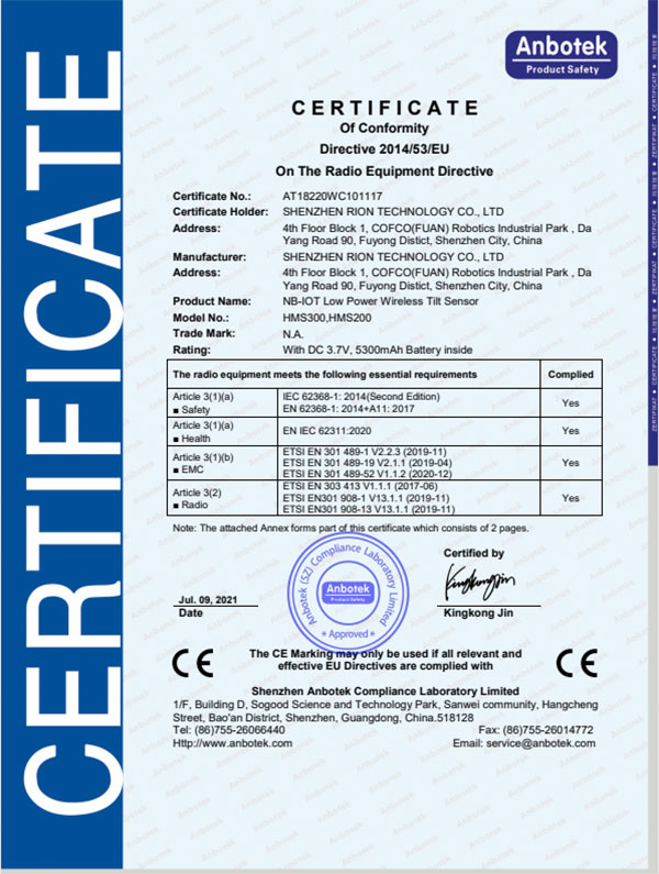 certificate-AT18220WC101117-瑞芬-傳感器HMS300_CE-RED